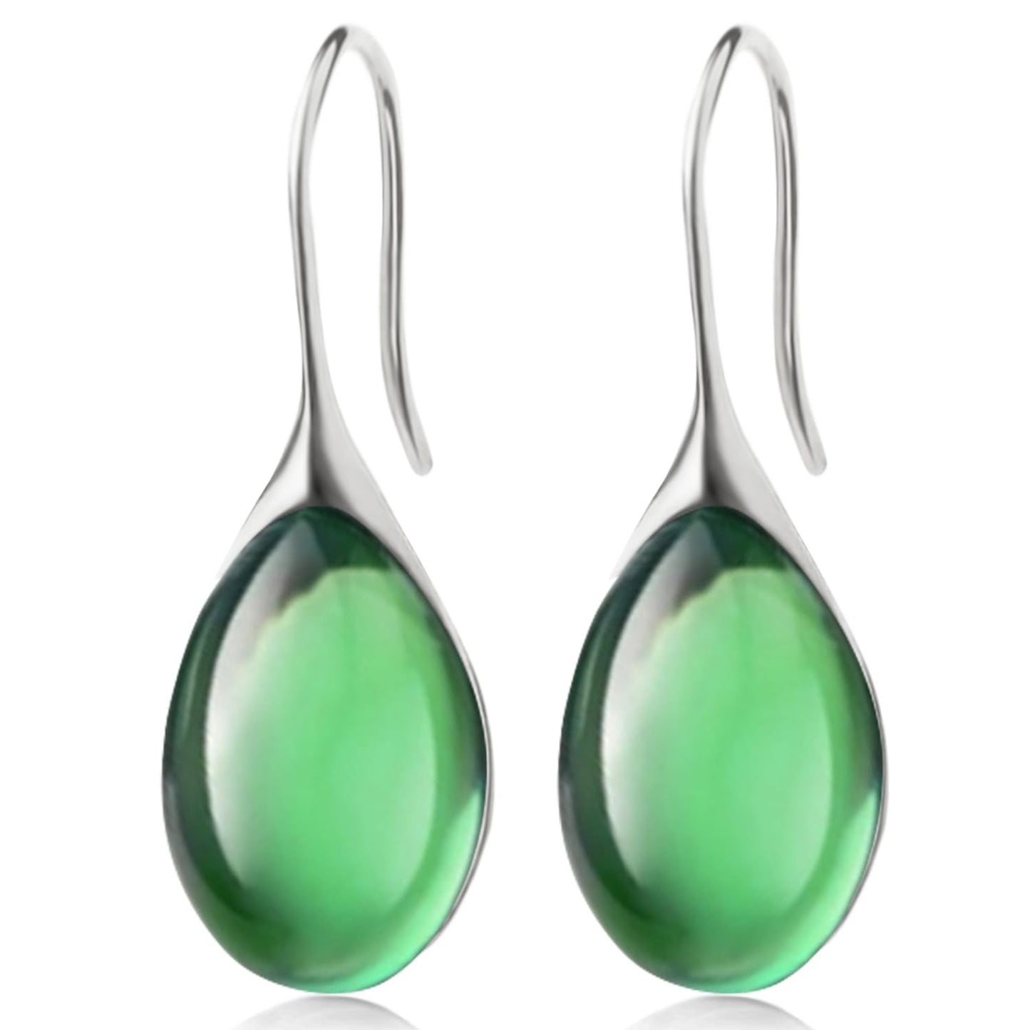 JIMARIN Lightweight Vintage Sparkly Crystal Rhinestone Teardrop Dangle Drop Earrings Bohemian14K Gold Geometry Hook Earring for Women (Silver Green)