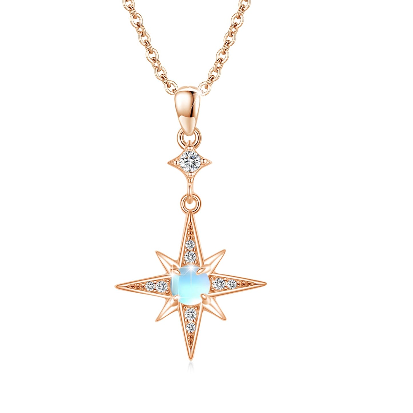 Silikepa Star Necklace for Women 925 Sterling Silver Rose Gold North Star Pendant Necklace with Moonstone Jewelry Gift for Women