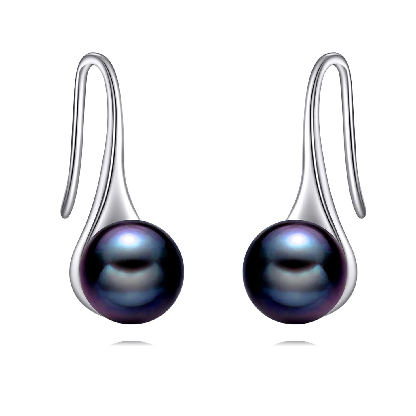 925 Sterling Silver Pearl Dangle Earrings Pearls Drop Jewelry Birthday Gifts for Women (Black Pearl Hook)