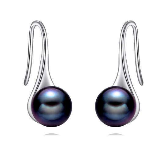 925 Sterling Silver Pearl Dangle Earrings Pearls Drop Jewelry Birthday Gifts for Women (Black Pearl Hook)