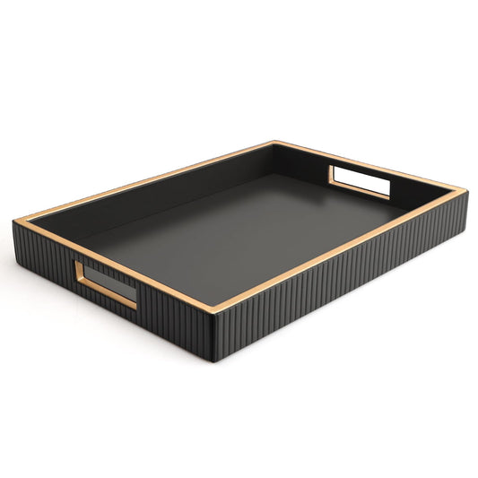 SANZIE Leather Tray Desktop Storage Organizer Premium Serving Tray Decorative Tray Valet Tray for Sundries Cosmetics Phone Wallet Cutlery (Black Holder)