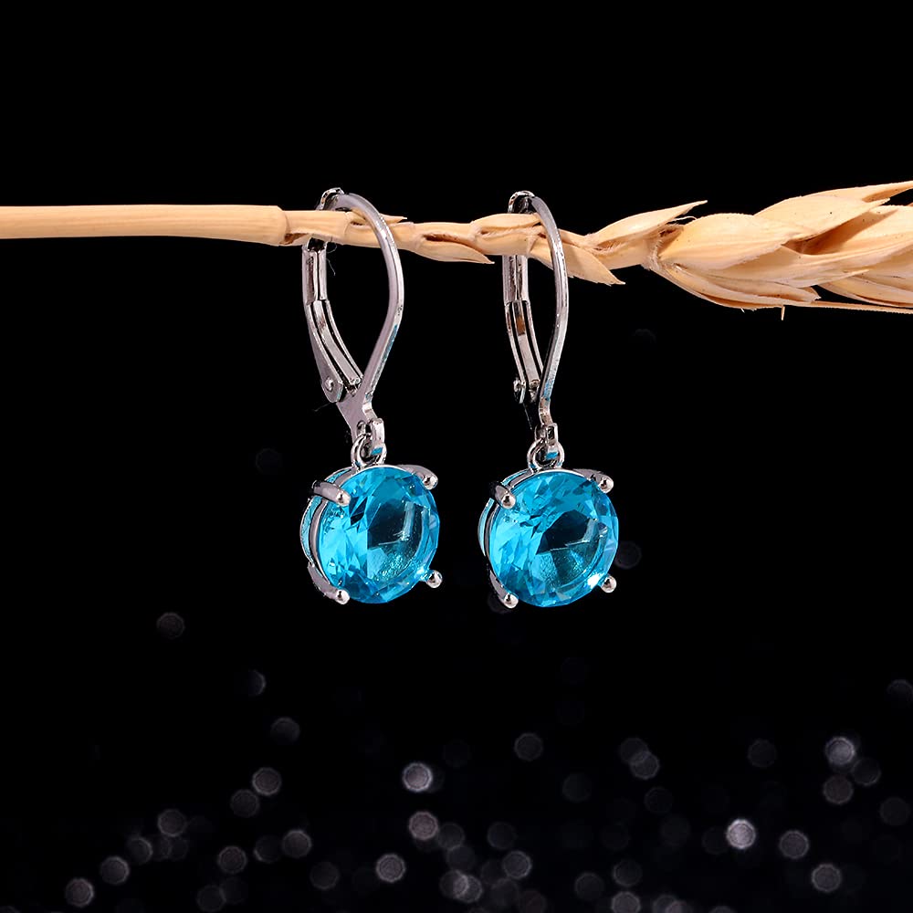 CiNily Leverback Dangle Earrings Created Blue Crystal Drop Earrings White Gold Plated Jewelry for Women 8 mm