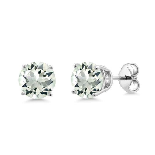 Gem Stone King 2-4 Cttw Round Gemstone Birthstone Stud Earrings For Women Men | 925 Sterling Silver | Round 7MM | Fine Jewelry Gifts for Women Her Mom Wife Men | Prasiolite