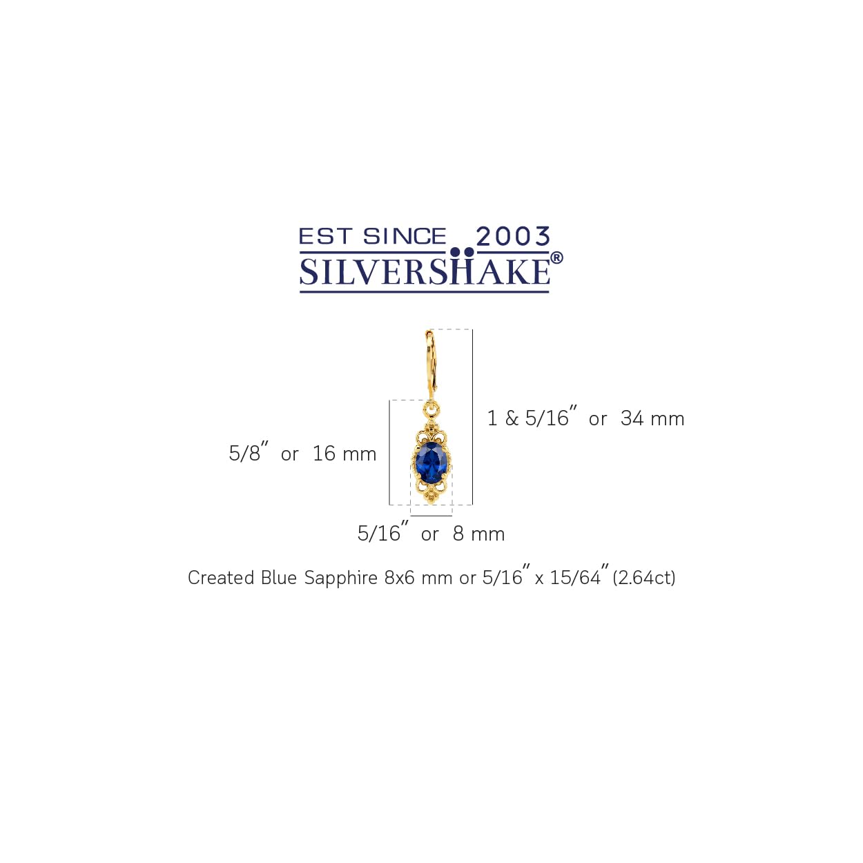 Silvershake 8X6mm Created Oval Shape Blue Sapphire 14K Yellow Gold Plated 925 Sterling Silver Balinese Style Leverback Dangle Earrings September Gemstone Birthstone Jewelry for Women