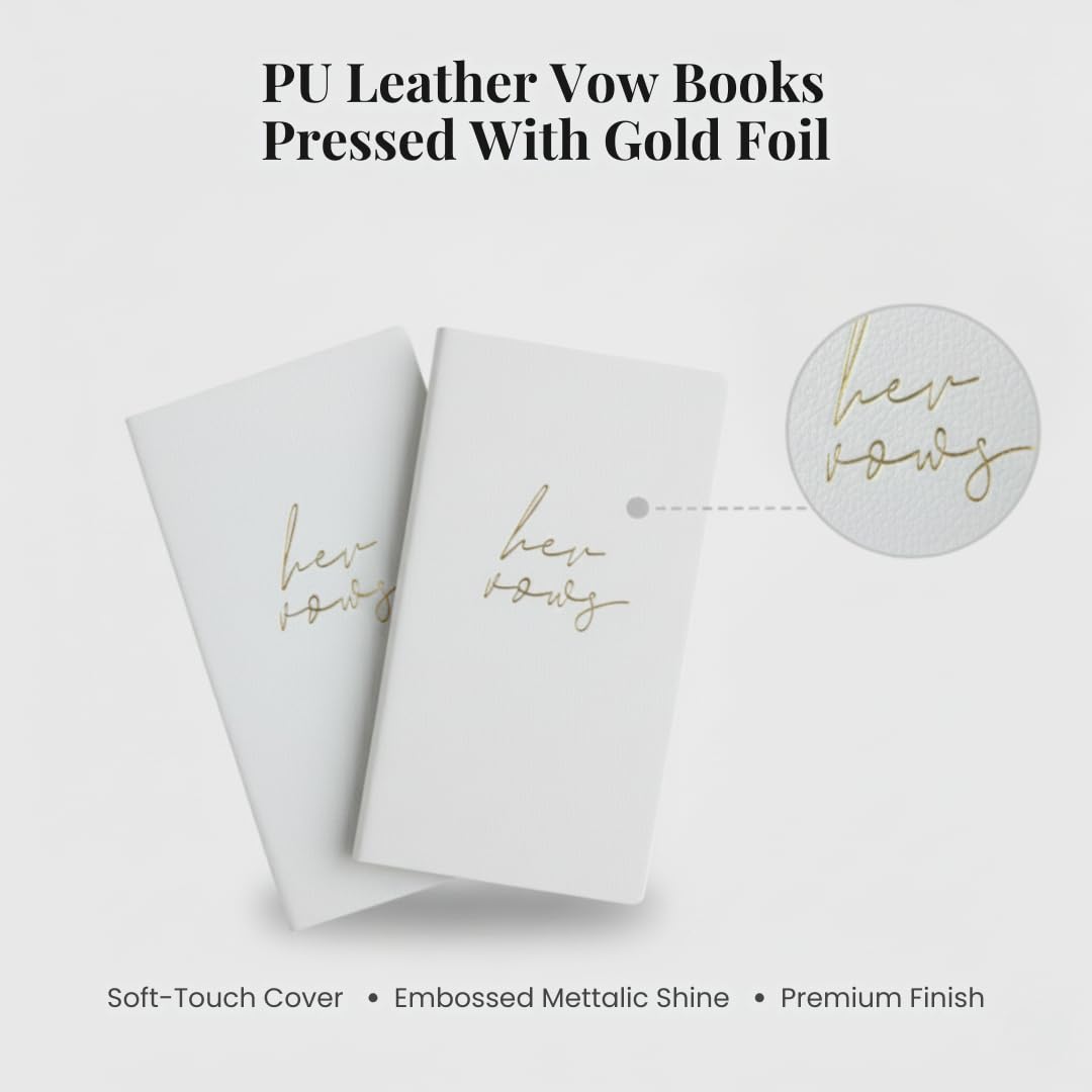 Pretty Robes LGBTQ Premium Leather Vow Books Her and Her Booklet - Wedding Stuff & Essentials for LGBTQ Wedding - Ideal Gift, Must Have Wedding Planning Books - Keepsafe Lesbian Couple (White/White)