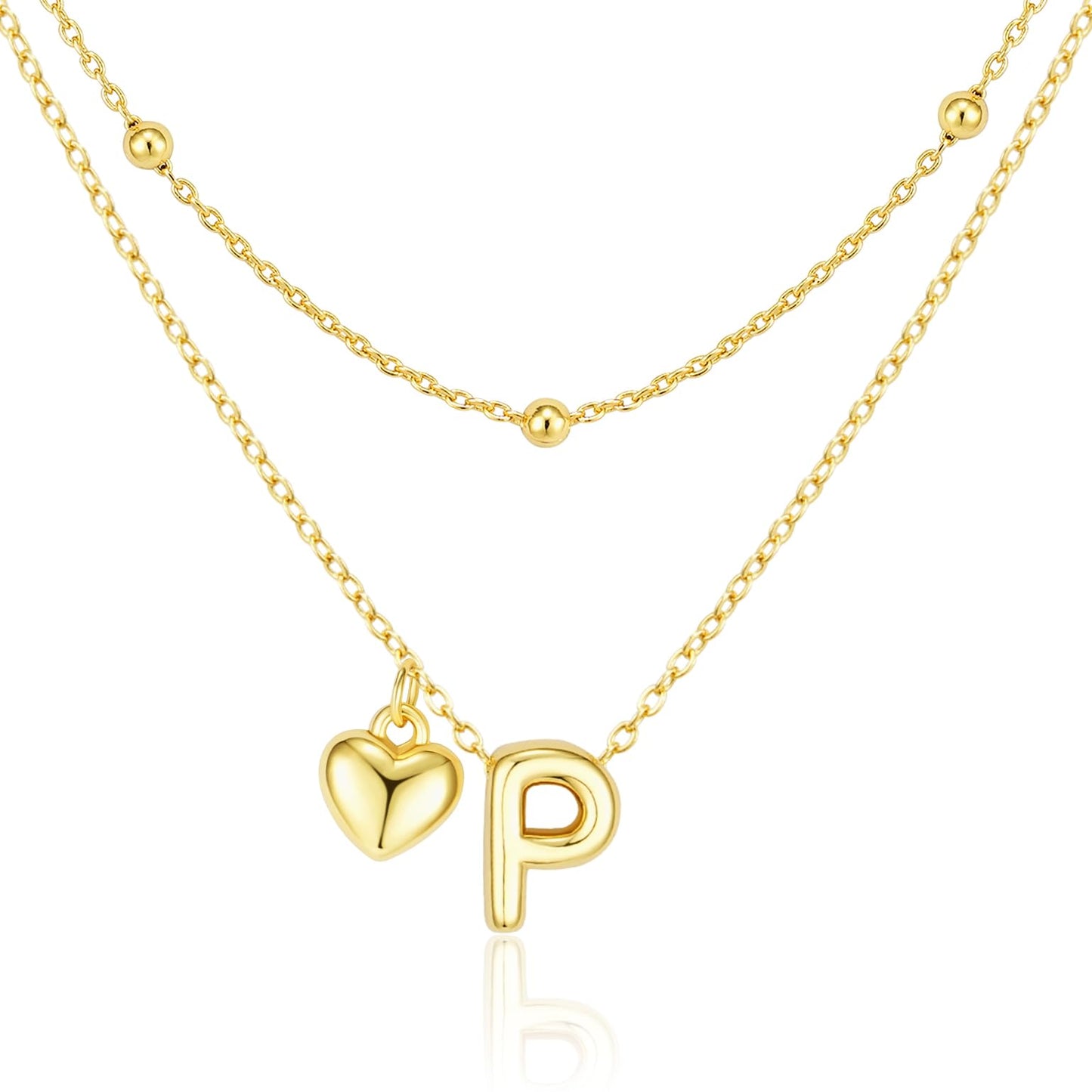 adoyi Gold Heart Initial Necklaces for Women Hers Dainty 14K Gold Plated Heart Layered Letter P Pendant Necklace Stack Trendy Jewelry Birthday Valentines Gifts for Women Jewelry