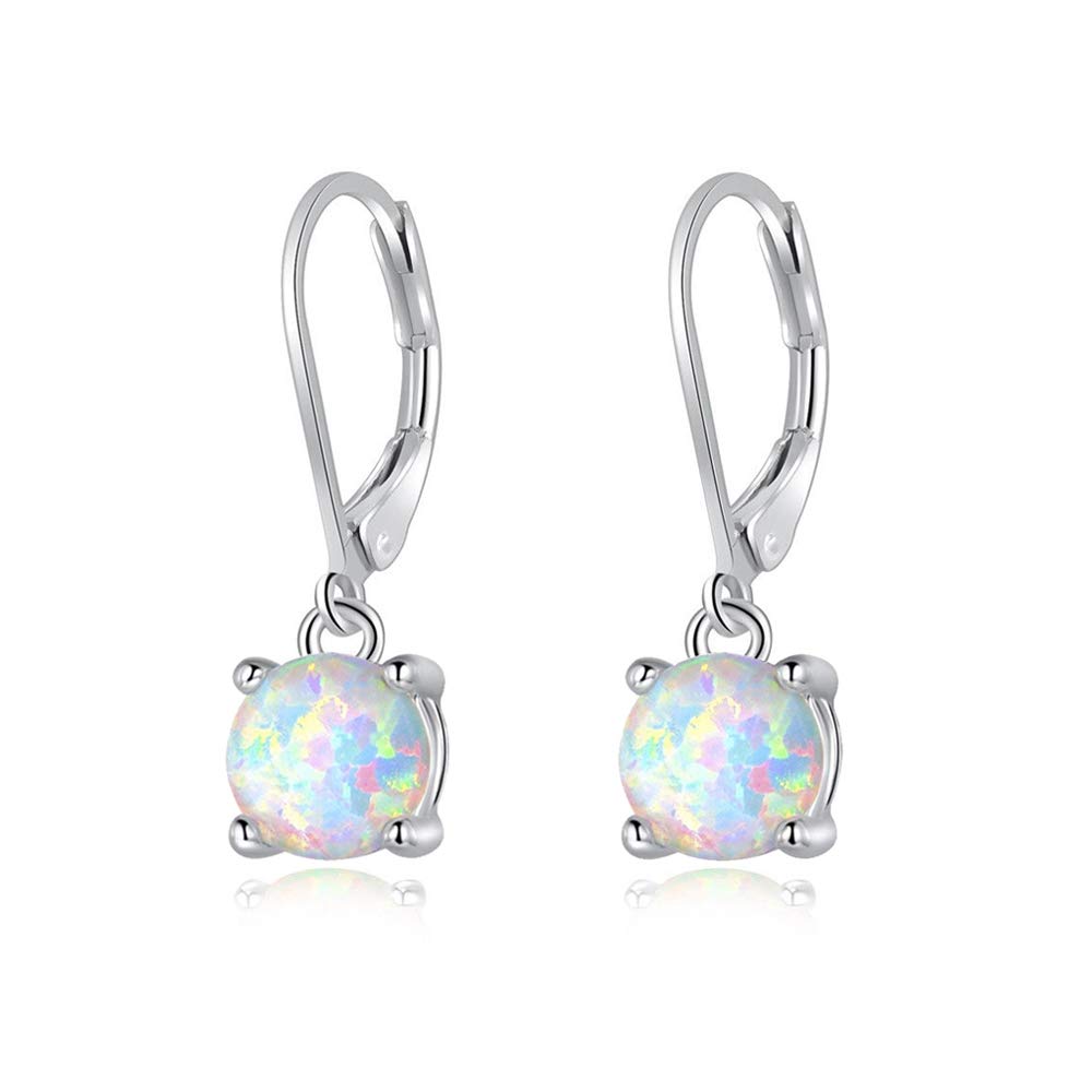CiNily Womens Opal Dangle Earrings Rhodium Plated Leverback hypoallergenic Gemstone Drop Earrings