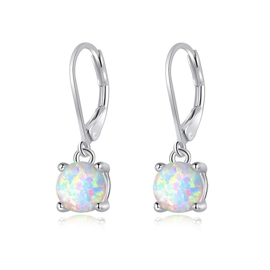 CiNily Womens Opal Dangle Earrings Rhodium Plated Leverback hypoallergenic Gemstone Drop Earrings