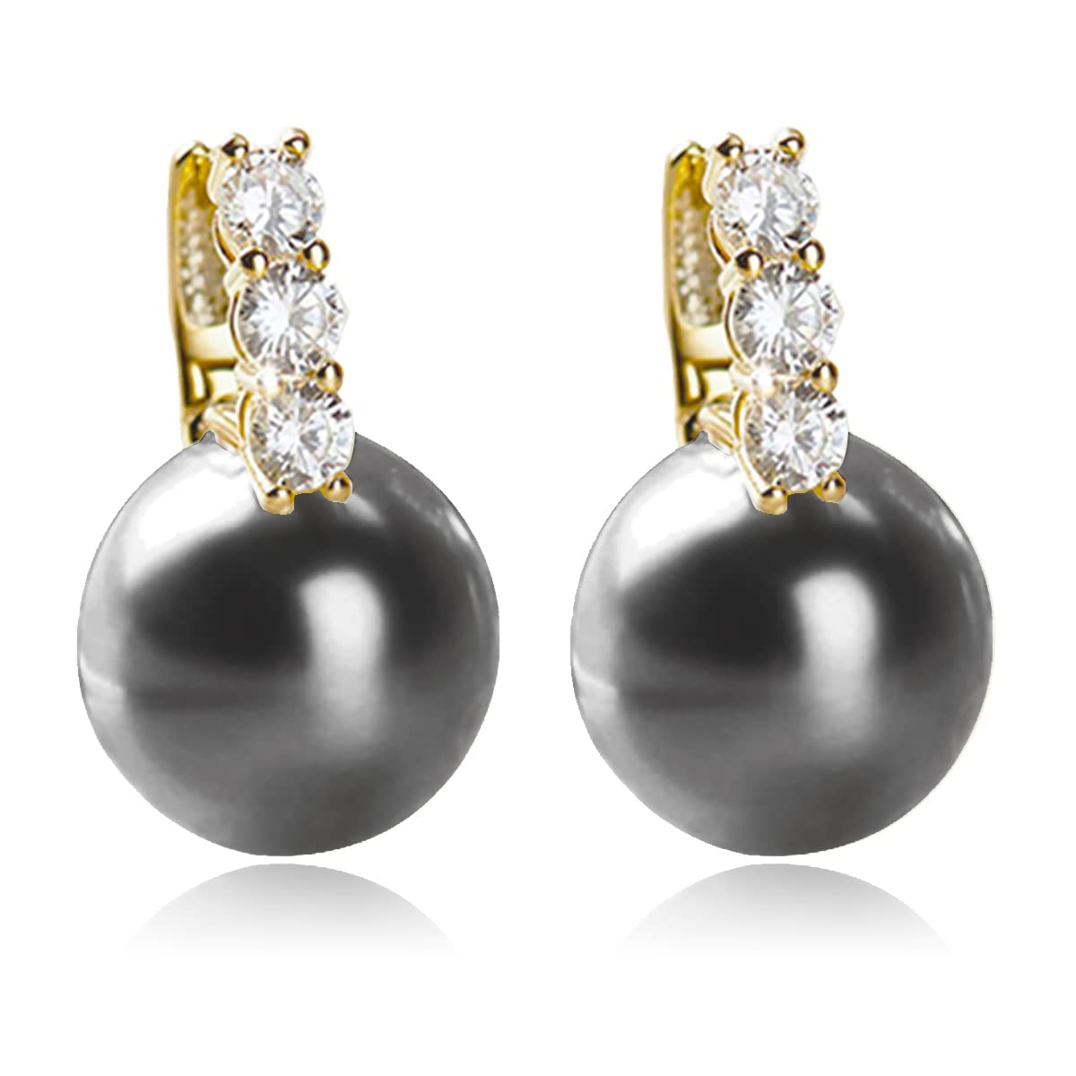 Pearl Earrings for Women 14K Gold Plated Hypoallergenic Pearl Earrings 5A Cubic Zirconia Dangle Earrings Elegant Jewelry (1-Gold-black)
