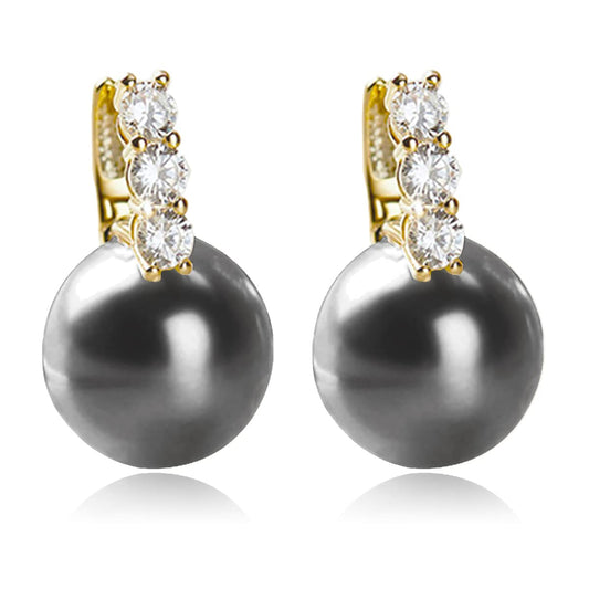 Pearl Earrings for Women 14K Gold Plated Hypoallergenic Pearl Earrings 5A Cubic Zirconia Dangle Earrings Elegant Jewelry (1-Gold-black)