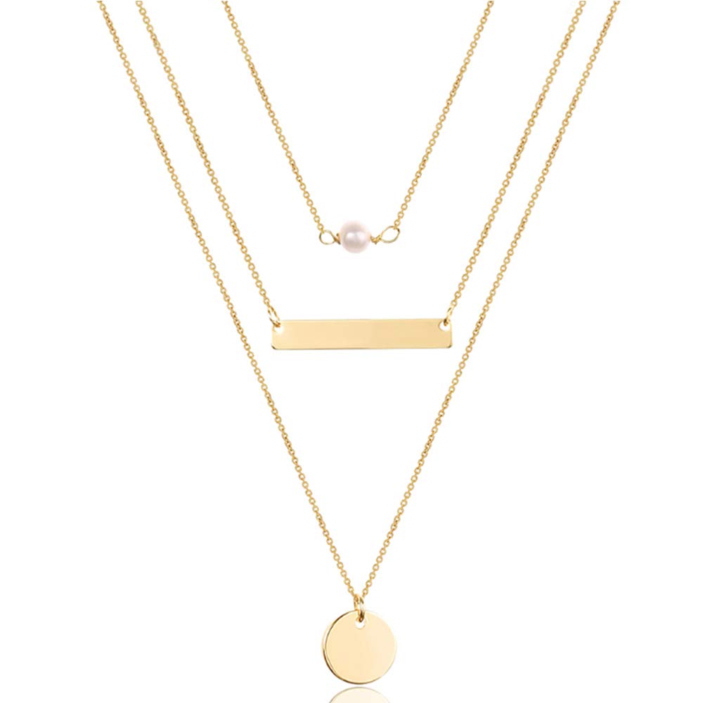 Layered Necklace Simulated Pearl Choker Bar Disc Necklace Handmade Choker Jewelry for Women Choker Necklaces for Women