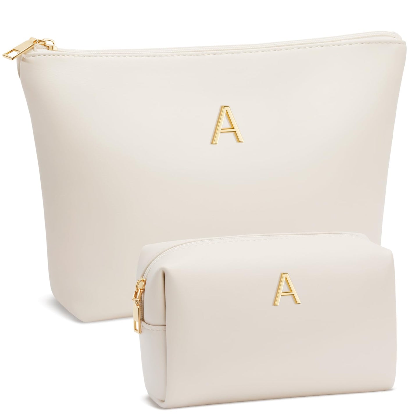 CLOUDWINGS Graduation Gifts | Initial Makeup Bag for Women Personalized Gifts for Bridesmaid Teachers Friend Female College Cosmetic Travel Toiletry Bag(Beige,A)