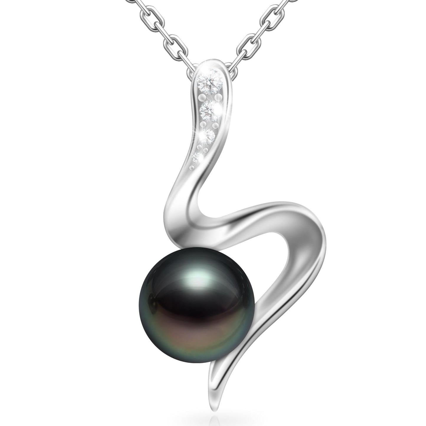 Atopearl Valentine's Day Gift for Her Tahitian Black Pearl Pendant Necklace for Women Mothers Wife, 7-8mm AAAA Round Pearls Jewelry Wedding Birthday Anniversary Christmas
