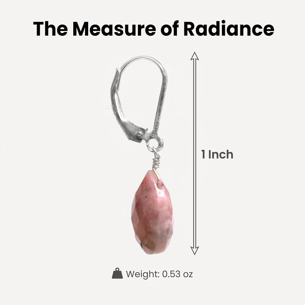 GemInspire | Rhodochrosite Teardrop Earrings for Women | 925 Sterling Silver Leverback Lightweight Natural Crystal Dangle Minimal Drop Jewelry Gift for Mom Wife Girlfriend Everyday Wear