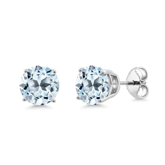 Gem Stone King 2-4 Cttw Round Gemstone Birthstone Stud Earrings For Women Men | 925 Sterling Silver | Round 7MM | Fine Jewelry Gifts for Women Her Mom Wife Men | Sky Blue Topaz-November