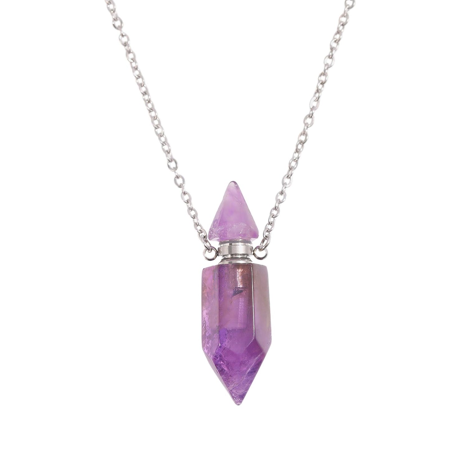 CONCHLERY Perfume Bottle Necklace Natural Stone Essential Oil Diffuser Perfume Bottle Pendant with Alloy Chain for Womens Vial Pendant Necklace Jewelry Unique Gift, Purple