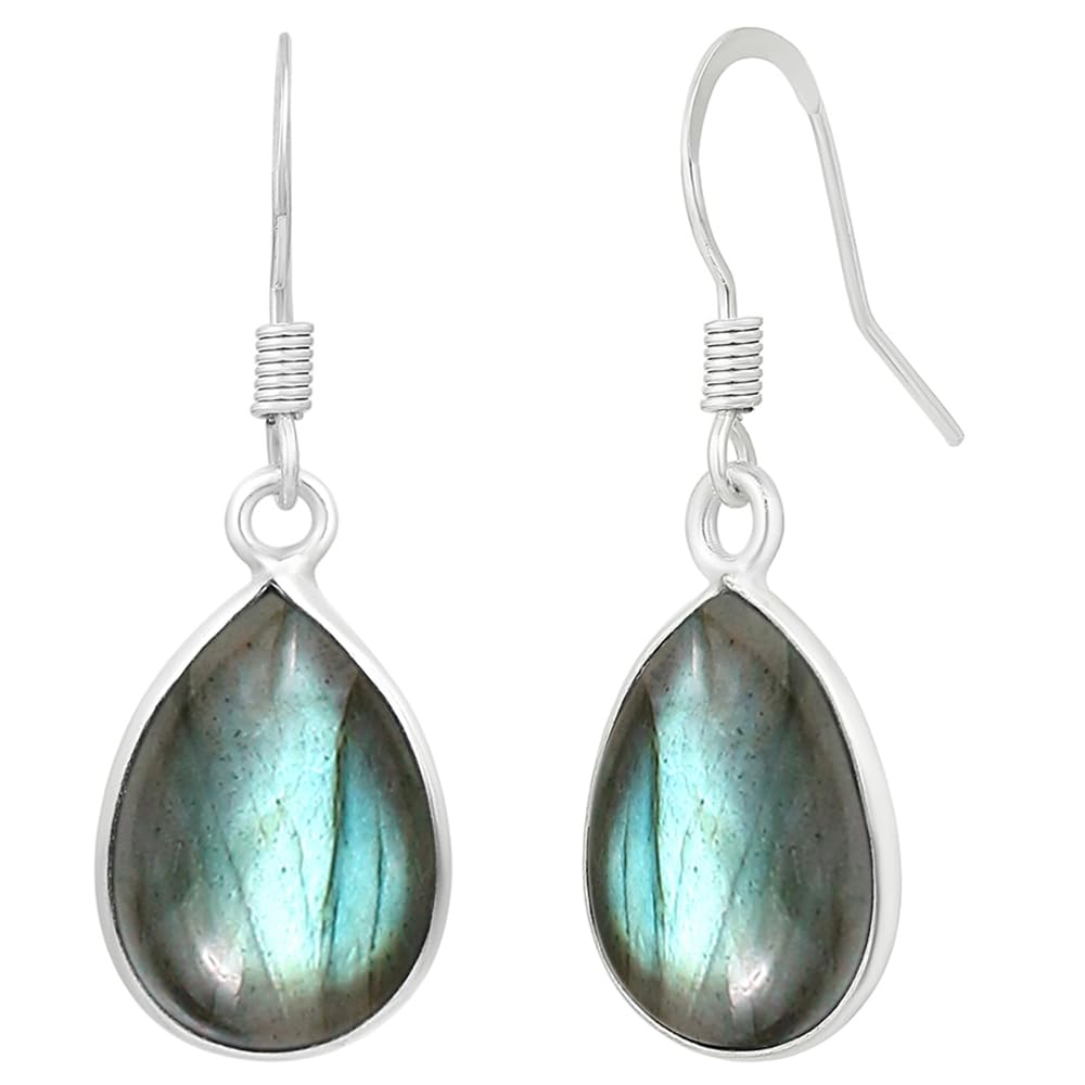 Natural Labradorite Dangle Earrings For Women Sterling Silver Plated, Handmade Birthstone Drop Earrings Jewelry Mother's Day Gifts For Her
