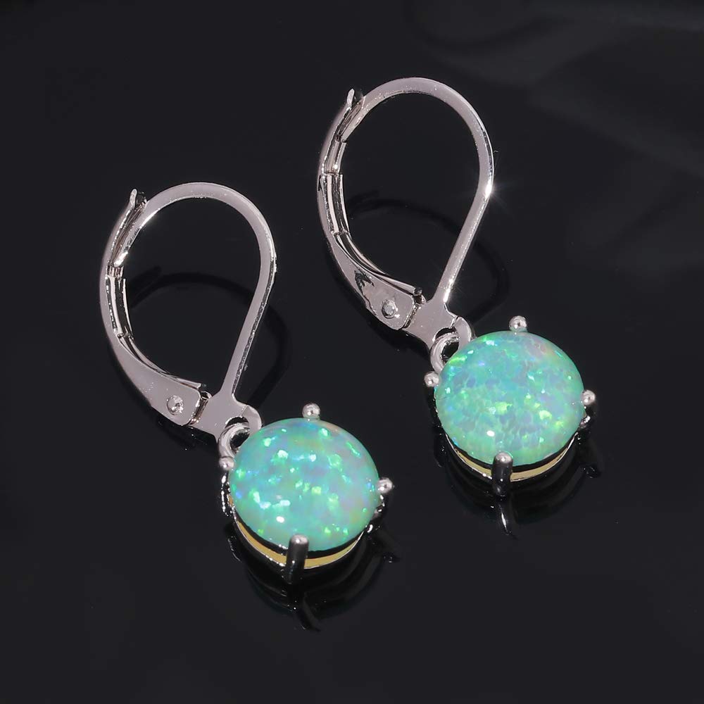 CiNily Green Opal Dangle Drop Earrings, Leverback Earrings for Women Gemstone Rhodium Plated Ear Rings