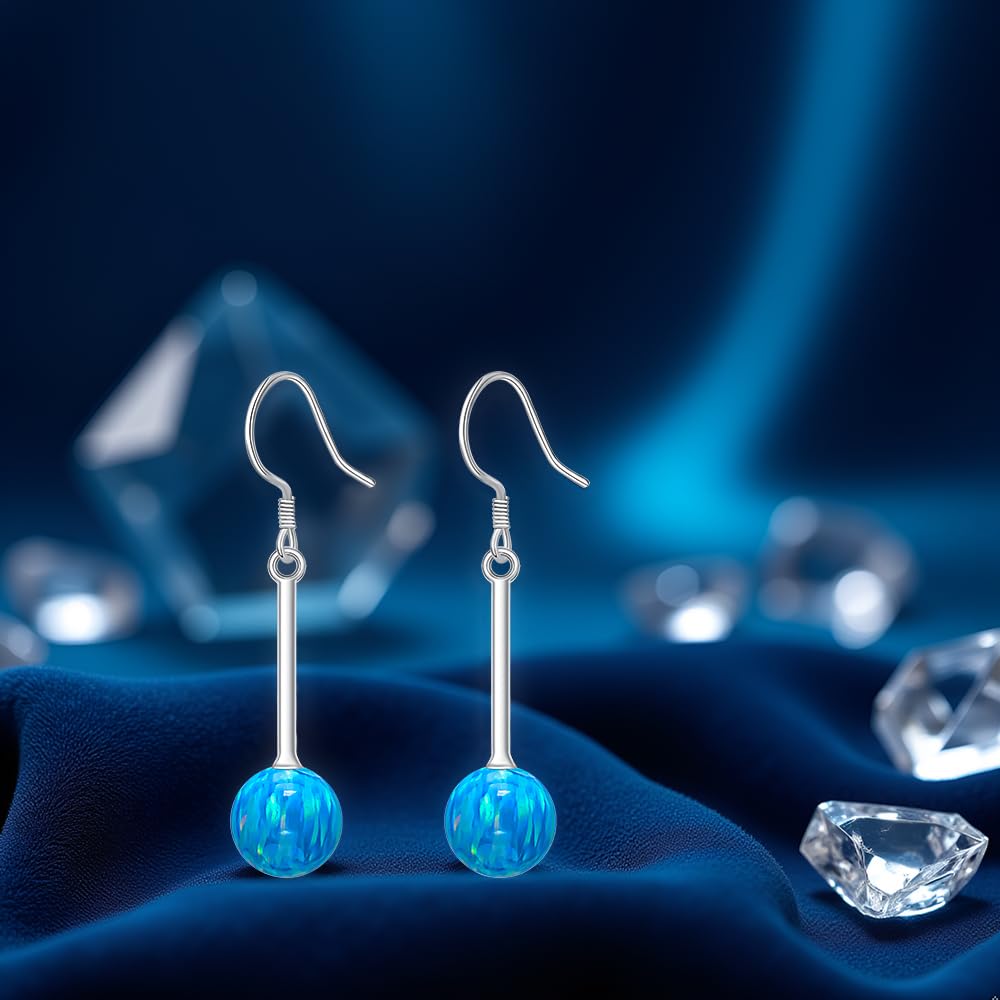 Blue Opal Earrings for Women 925 Sterling Silver Elegant Dangle Drop Earrings Opal Jewelry Gifts for Women