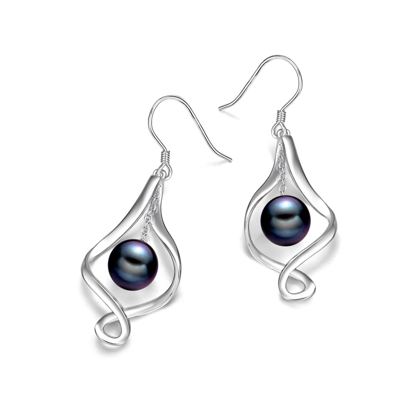 Pearl Earrings for Women Sterling Silver Twist Black Pearl Earrings Jewelry Gifts for Women