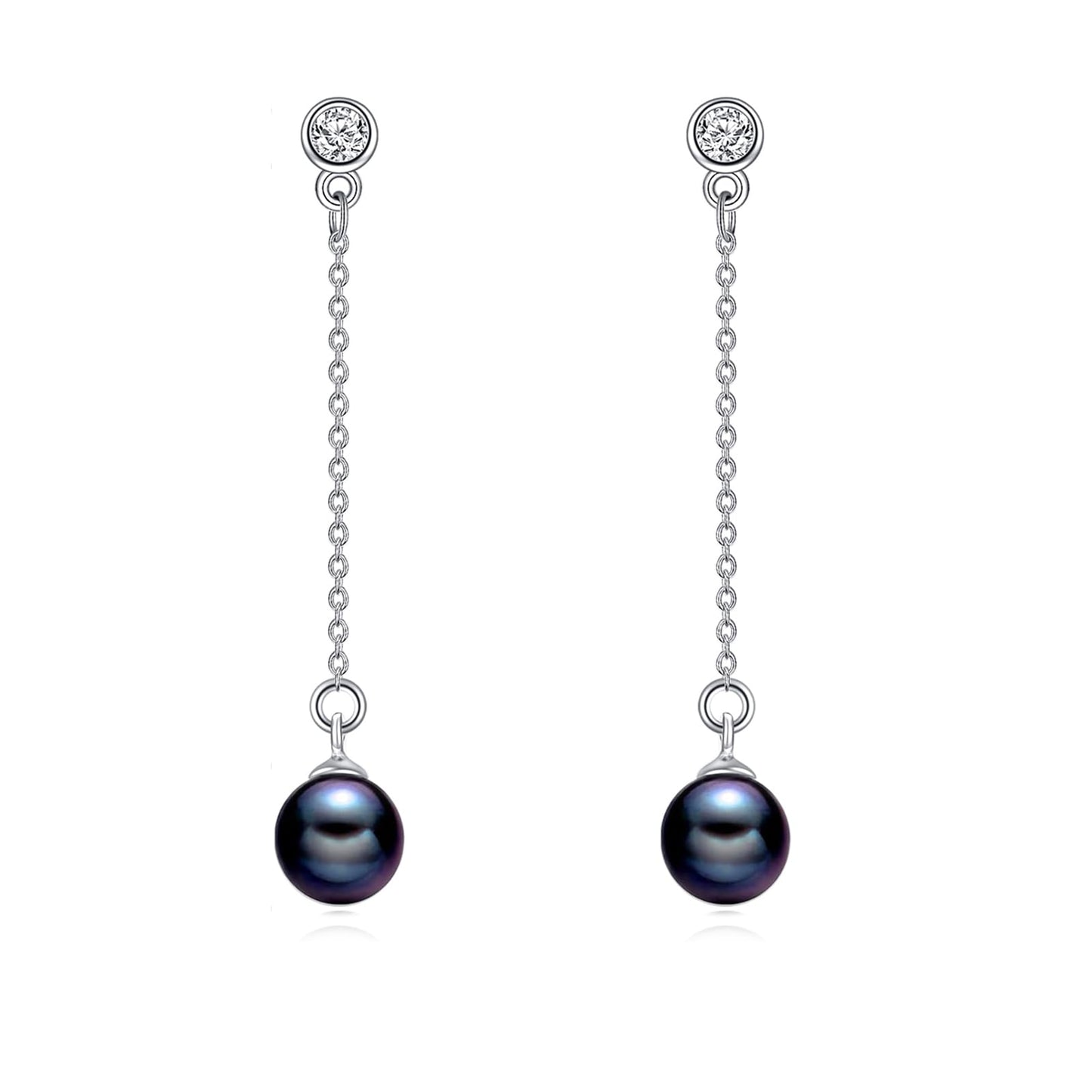 POPLYKE Pearl Drop Earrings Sterling Silver Threader Pearl Long Chain Earrings Jewelry Gifts for Women Wedding Bridesmaids(White Gold)