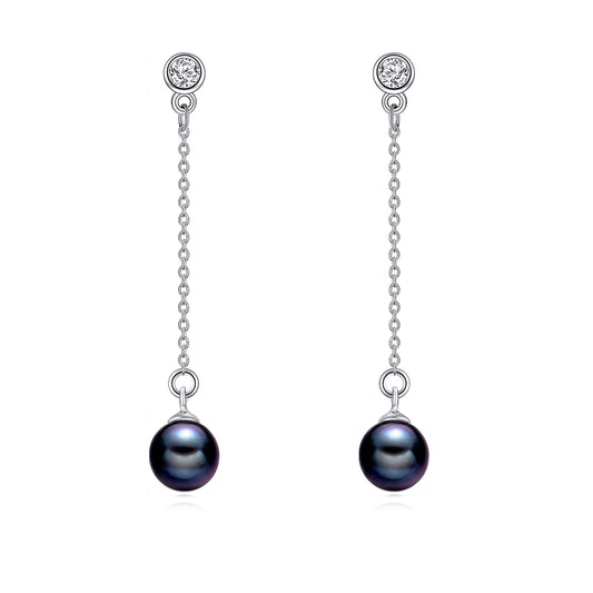 POPLYKE Pearl Drop Earrings Sterling Silver Threader Pearl Long Chain Earrings Jewelry Gifts for Women Wedding Bridesmaids(White Gold)