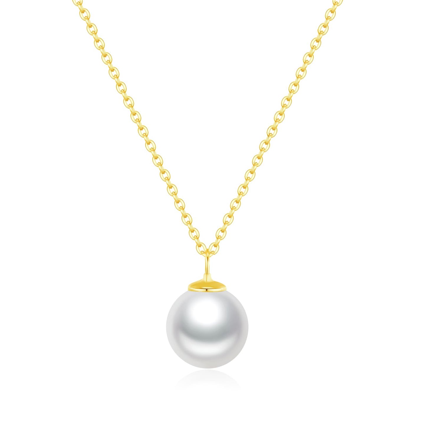 SUNFEEL 925 Sterling Silver Pearl Necklaces for women 14K Gold Plated 10MM Single Pearl Pendant Necklace Gifts for Her Mom Wife Girlfriend Engagement Wedding Birdal Christmas Trendy Jewelry