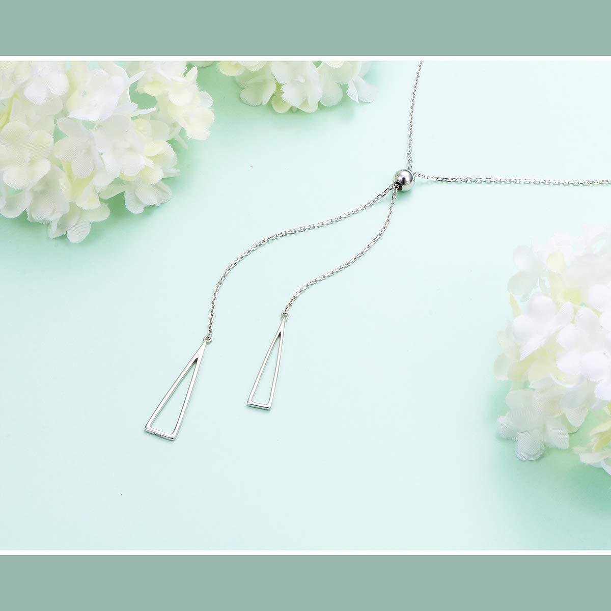 YinShan Dainty Lariat Necklaces Y Necklace Adjustable Long Chain 30 Inches Sweater Chain 925 Sterling Silver Jewelry for Women (Triangle)