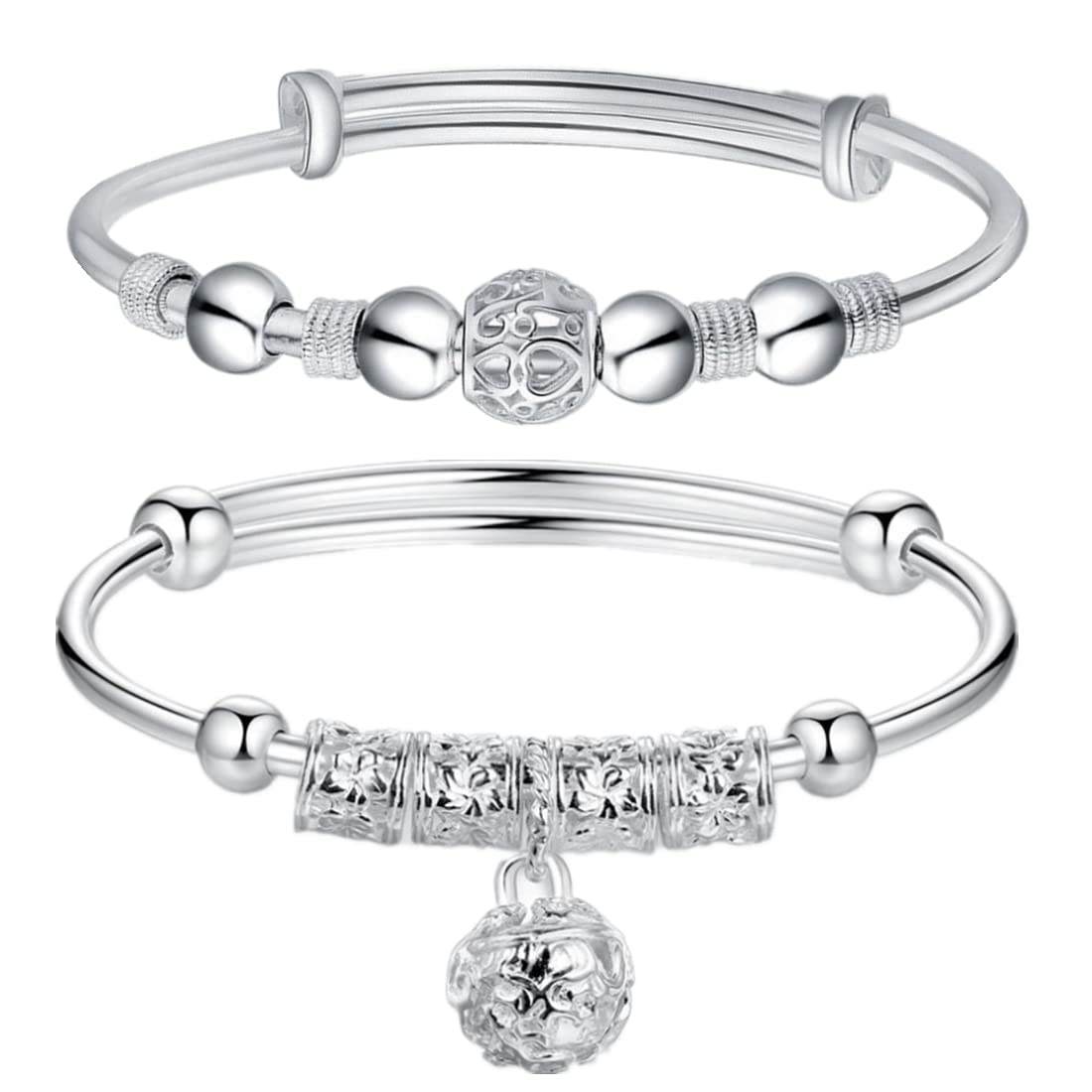 BUYITO Sterling Silver Bracelets For Women 925 Sterling Silver Beads Bangle Bracelet Transfer Lucky Cuff Bracelet Adjustable Fashion Women Jewelry Fidget Bracelet For Anxiety Jewelry Gift