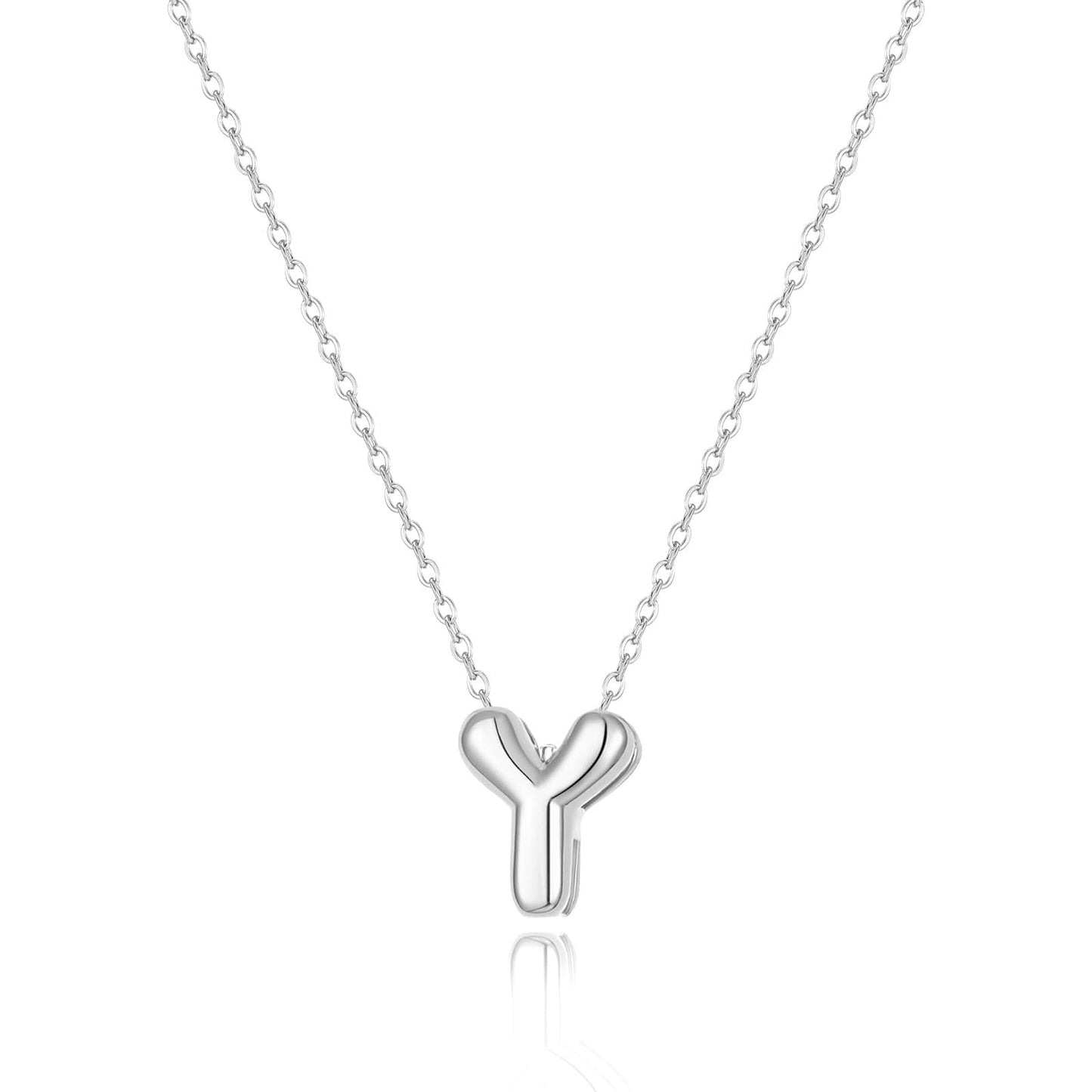 CUEZIY Bubble Silver Letter Necklace Initial Necklaces for Women Dainty Personalized Charm Pendant Name Necklace Cute Non Tarnish Fashion Accessories Teen Gift Trendy Stuff Silver Jewelry Gifts