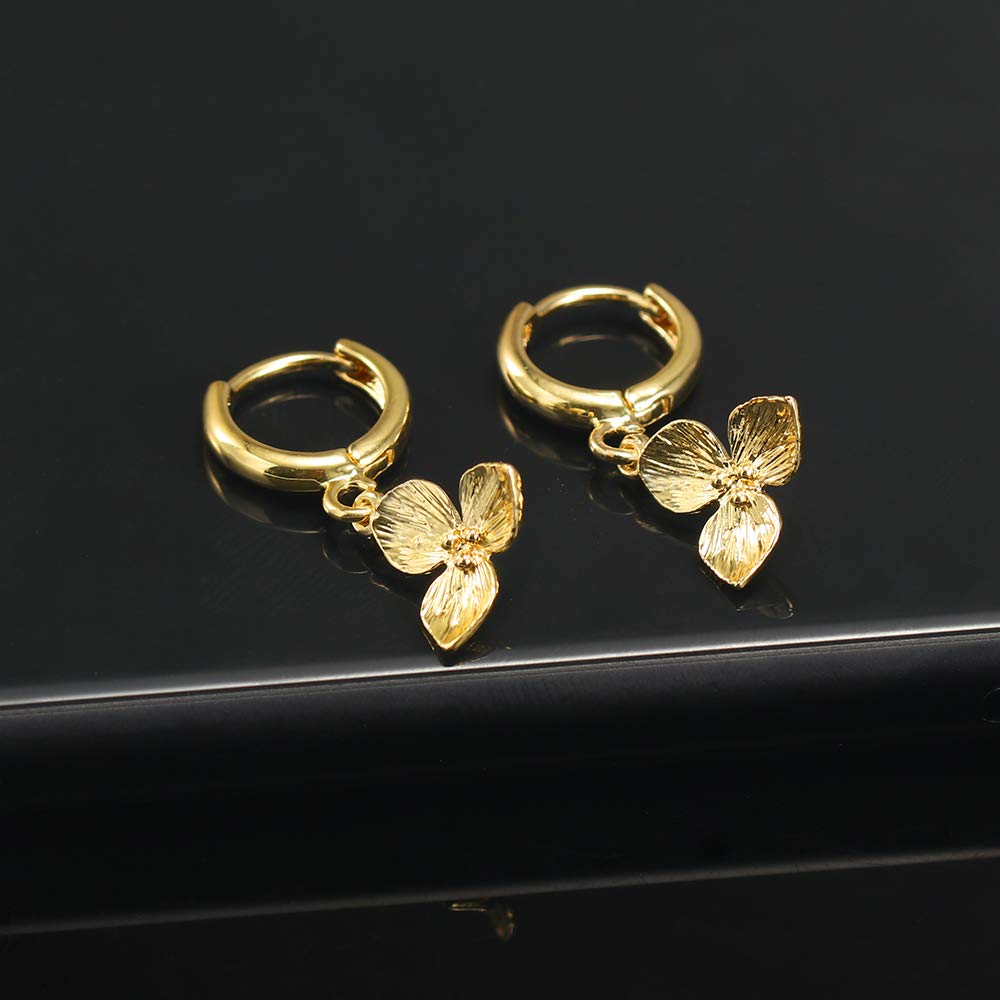 Flower Hoop Earrings Dangle Drop Hoop Earrings With Small Charm for Women Vintage Huggie Hoops Elegant Dangling Jewelry