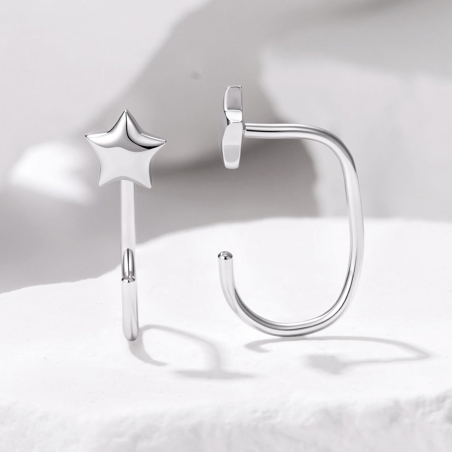 BISAER 925 Sterling Silver Heart Star Small Hoop Earrings, Hypoallergenic Backless Earrings Cartilage Earrings for Women, Dainty Sleeper Earrings with No Back Half Hoop Earrings Jewelry Gift for Her