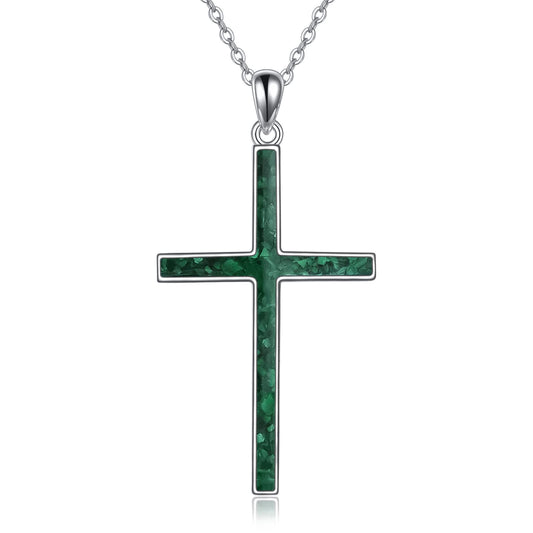 YFN Cross Necklace Sterling Silver Green Malachite Cross Pendant Religious Jewelry Gifts for Women Men
