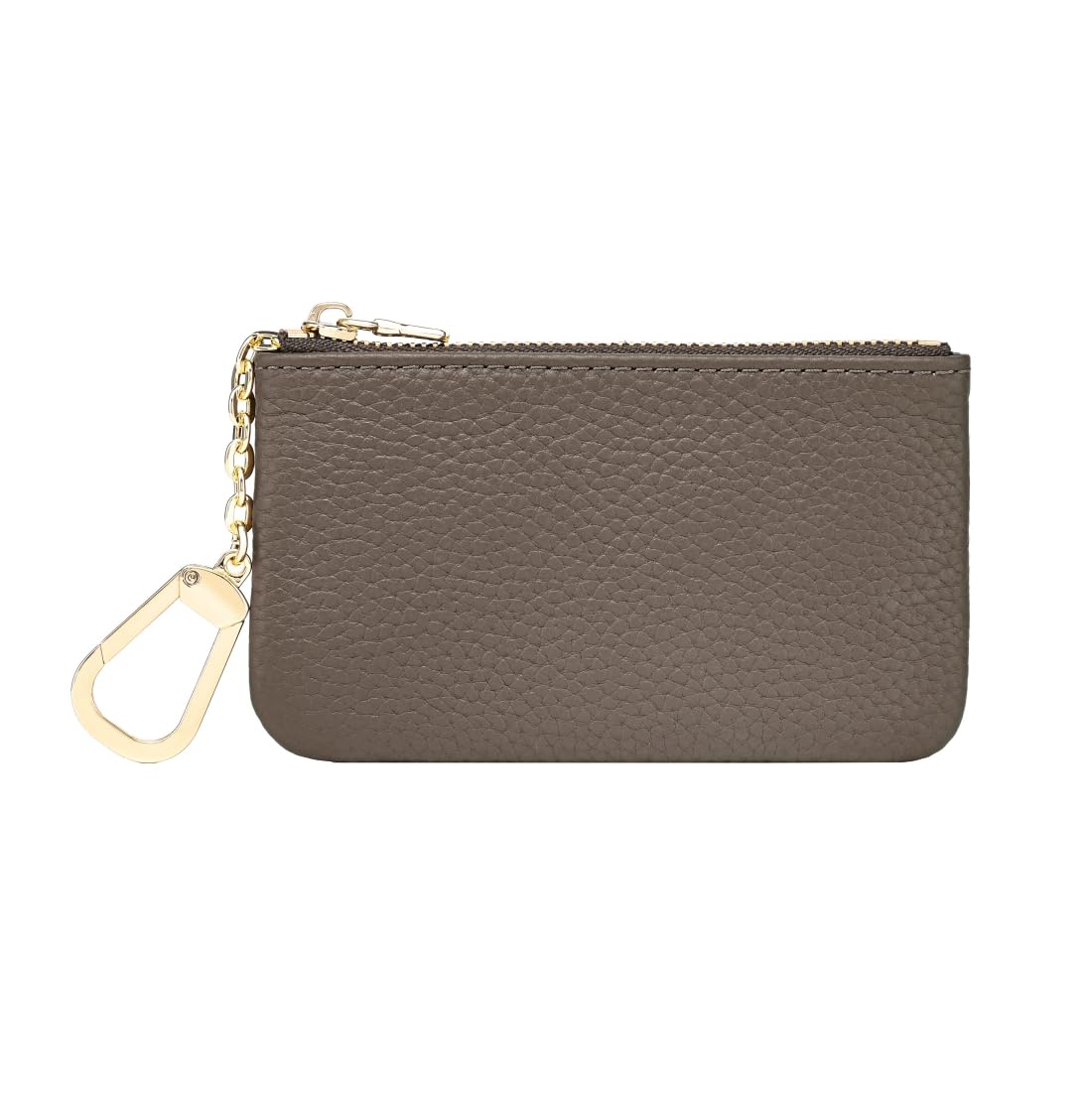 Masien Rauder Luxury Zip Key Chain Pouch | Mini Coin Purse Wallet Card Holder with Clasp | for Men Women (Grey - Pebbled Leather)