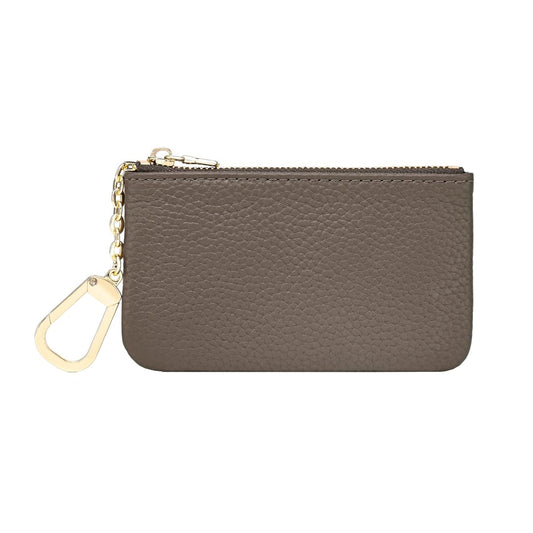 Masien Rauder Luxury Zip Key Chain Pouch | Mini Coin Purse Wallet Card Holder with Clasp | for Men Women (Grey - Pebbled Leather)