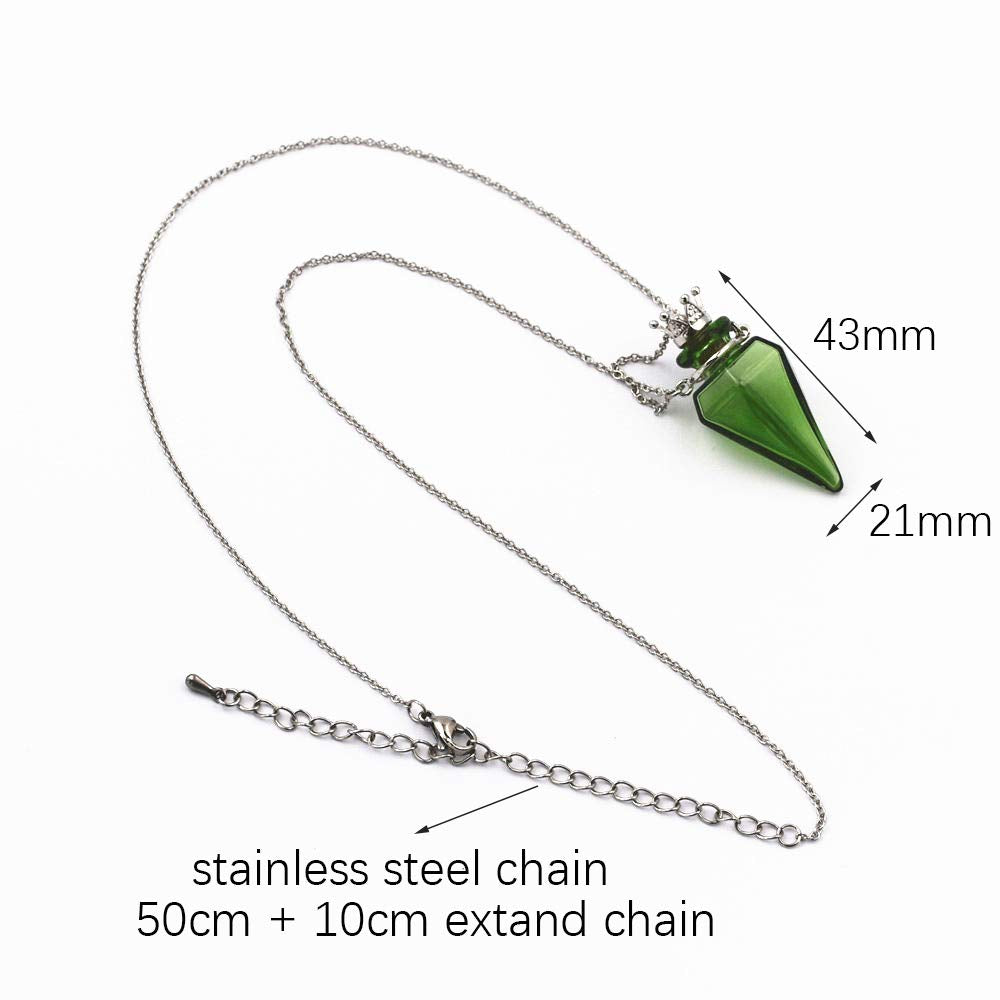 Colored glass Pendant Necklace Aromatherapy Perfume bottle necklace 50cm Stainless steel chain (Yellow)