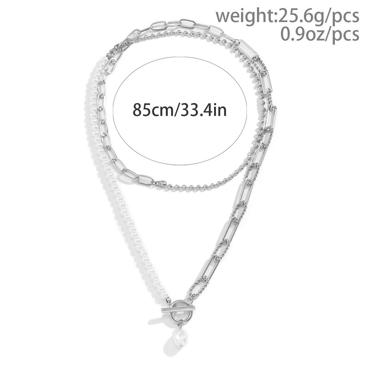 Long Silver Pearl Layered Necklaces for Women,Chunky Pearl Beaded Paperclip Chain Drop Necklace Trendy Gold Stack Choker Necklaces,Charm Jewelry Accessories