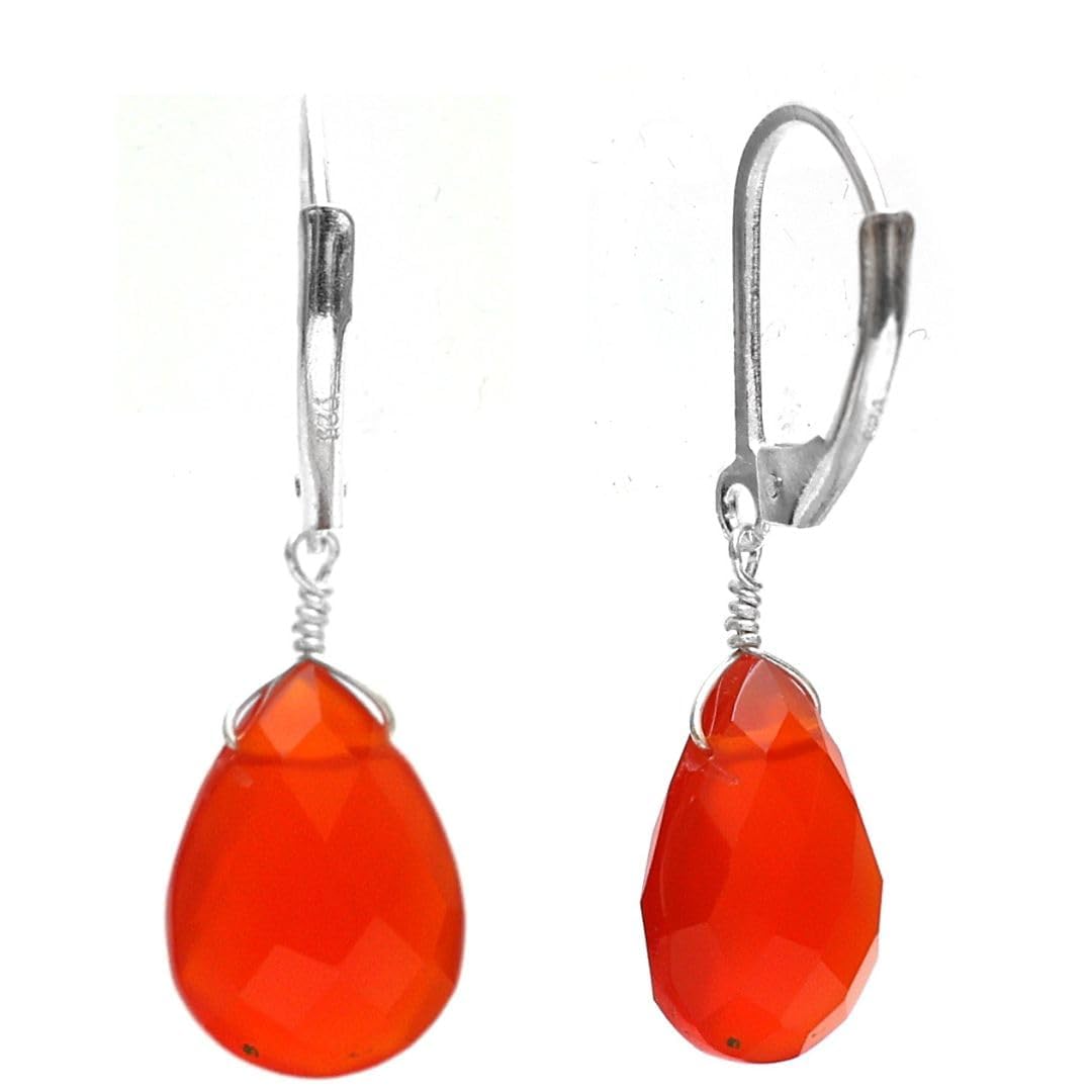 GemInspire Carnelian Pear Shape Tear Drop Earrings Suspended with Sterling Silver Lever Back Hoop, Elegant Handmade Women Dangling Jewelry