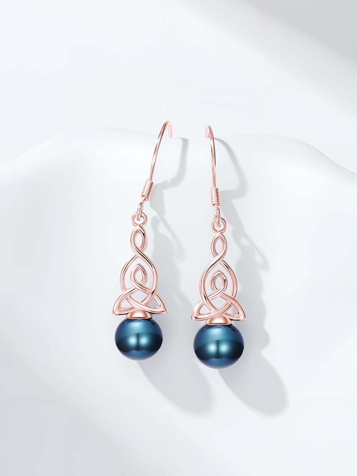 KANNSOAR Tahitian Black Pearl 6MM AAAA 18K Rose Gold Plated Sterling Silver Dangle Drop Earrings for Women Wife Mom Girlfriend Sister Jewelry Gift for Graduation Wedding Anniversary Birthday