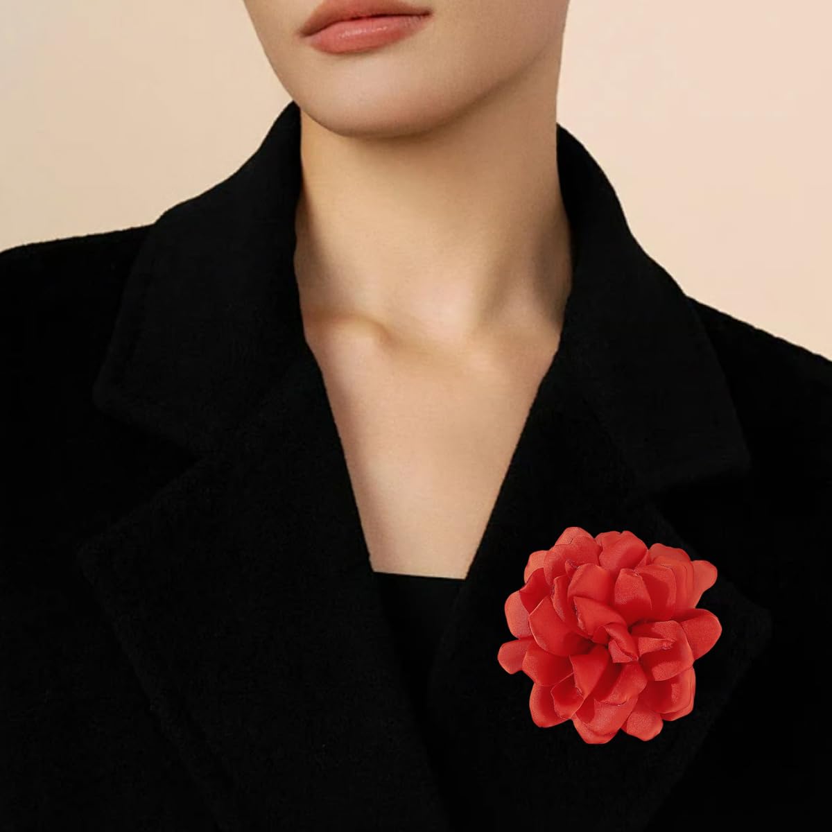 Elegant Large Cloth Flower Brooches Big Camellia Flower Pin for Women Dainty Cloth Fabric Rose Brooches Dress Skirt Scarf Hat Pins Clothing Decoration Accessories (Red)
