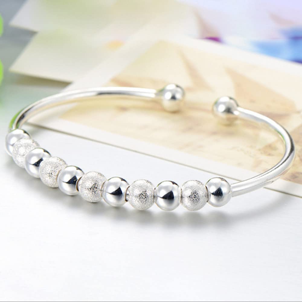 Sterling Silver Bracelets For Women 925 Sterling Silver Beads Bangle Bracelet Transfer Lucky Cuff Bracelet Adjustable Fashion Women Jewelry