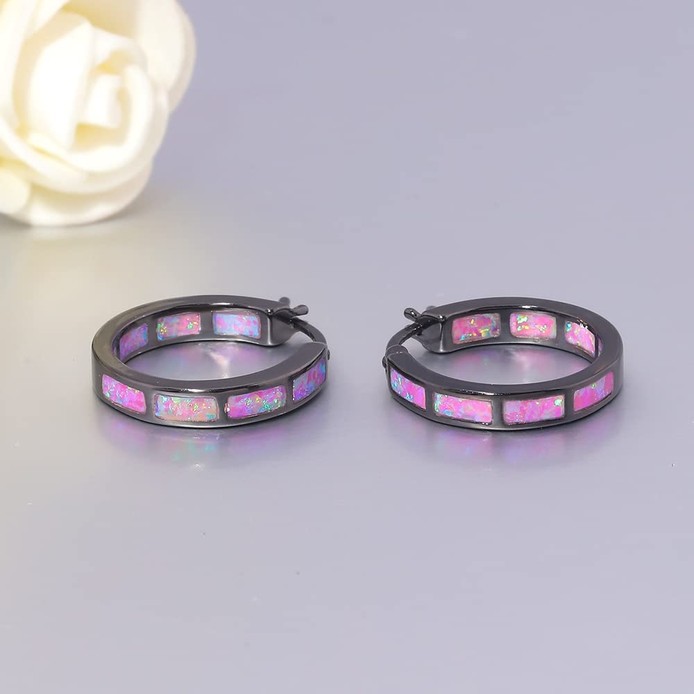 CiNily Black Gold Plated Hoop Earrings, Purple Opal Small Hoop Earrings for Women Hypoallergenic Earring Jewelry Ear Hoops Gemstone Round Hoops for Ladies