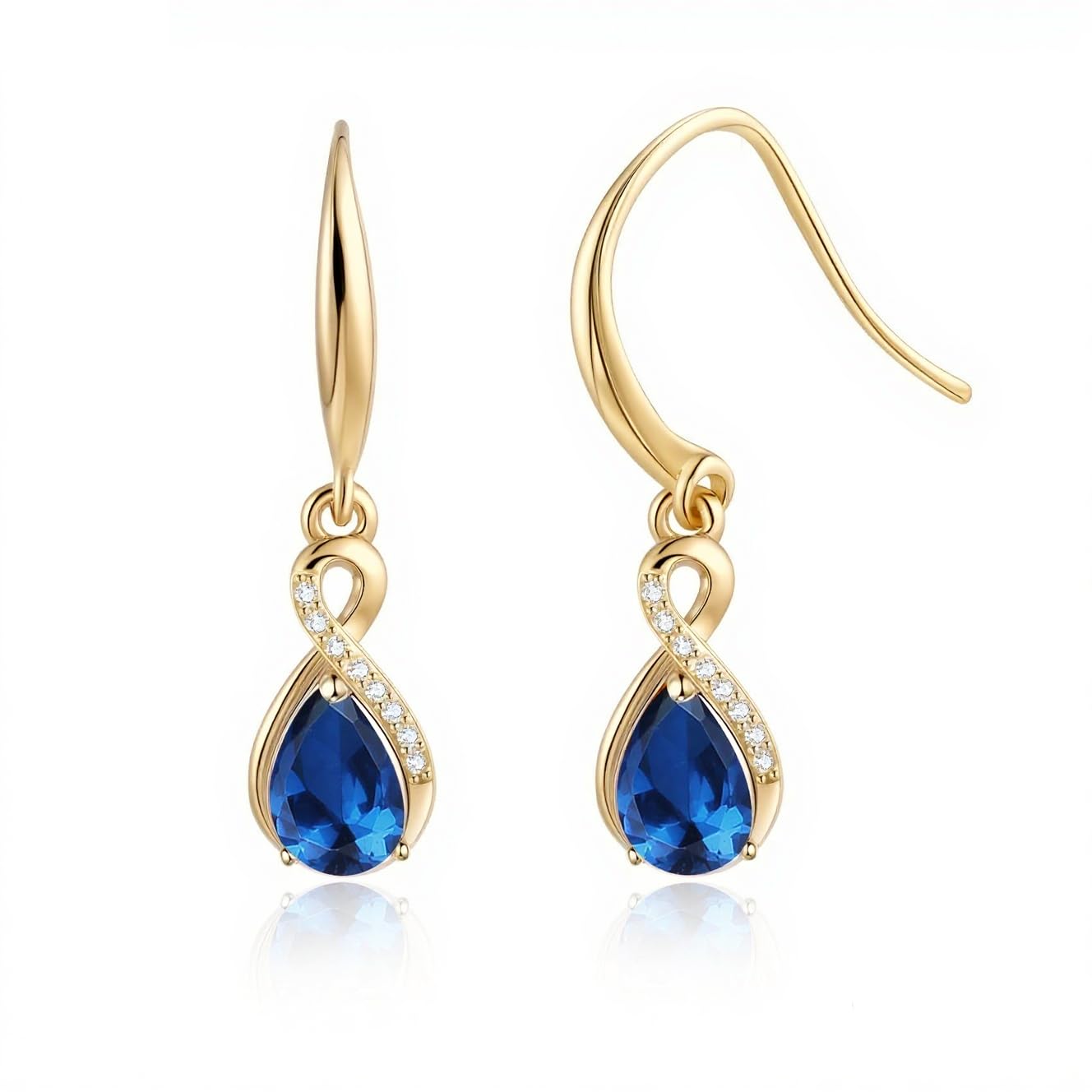 Infinity Birthstone Earrings 18K Gold Plated 925 Sterling Silver Teardrop Infinity Drop Dangle Earrings Sapphire Jewelry Birthday Gifts for Women Her Mother Wife
