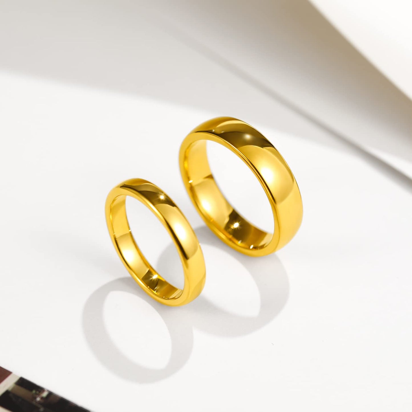 Greenpod 4mm 24K Gold Plated Tungsten Rings for Women High Polish Dome Plain Classic Wedding Bands Comfort Fit Size 5.5