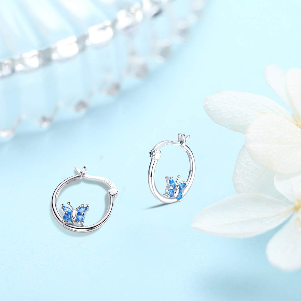 Butterfly Hoop Earrings for Women 925 Sterling Sliver Butterfly Earrings Dainty Earrings Hypoallergenic Earrings Butterfly Jewelry for Teen Girl Daughter Sister