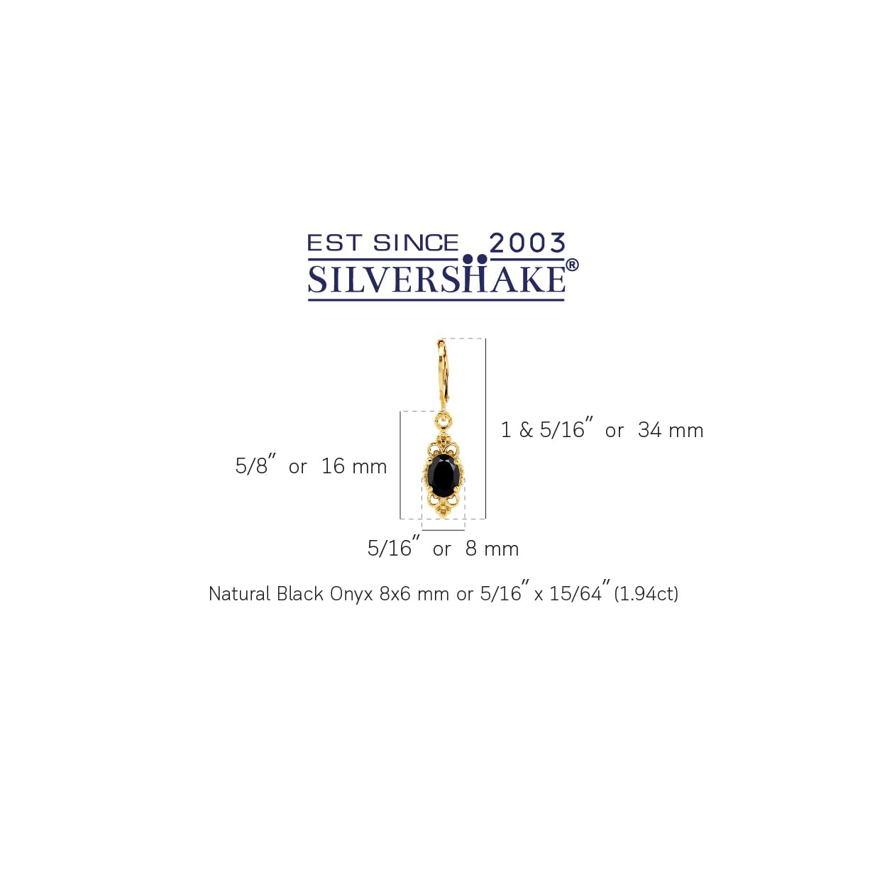 Silvershake 1.94 CTW 8X6mm Natural Oval Shape Black Onyx Gemstone 14K Yellow Gold Plated 925 Sterling Silver Balinese Style Leverback Dangle Earrings Jewelry for Women