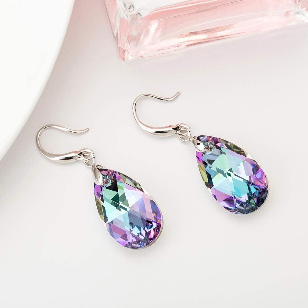 Austrian Crystal Teardrop Dangle Hook Earrings for Women 14K Gold Plated Hypoallergenic Jewelry (Vitrail Light)