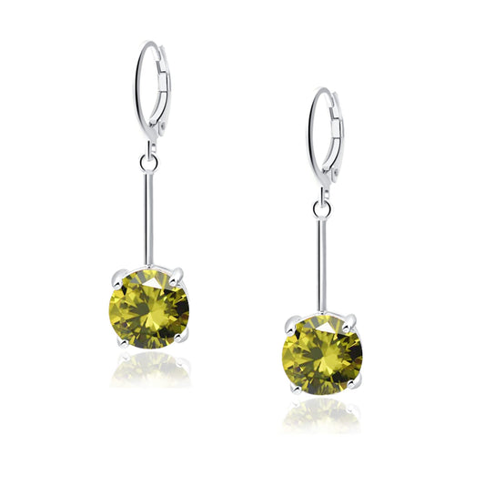 VONSSY Gemstone Drop Dangle Earrings | Platinum /Gold Plated Leverback Crystal Cubic Zirconia Hanging Red /Pink/Blue Earrings (Olive Green-Platinum)