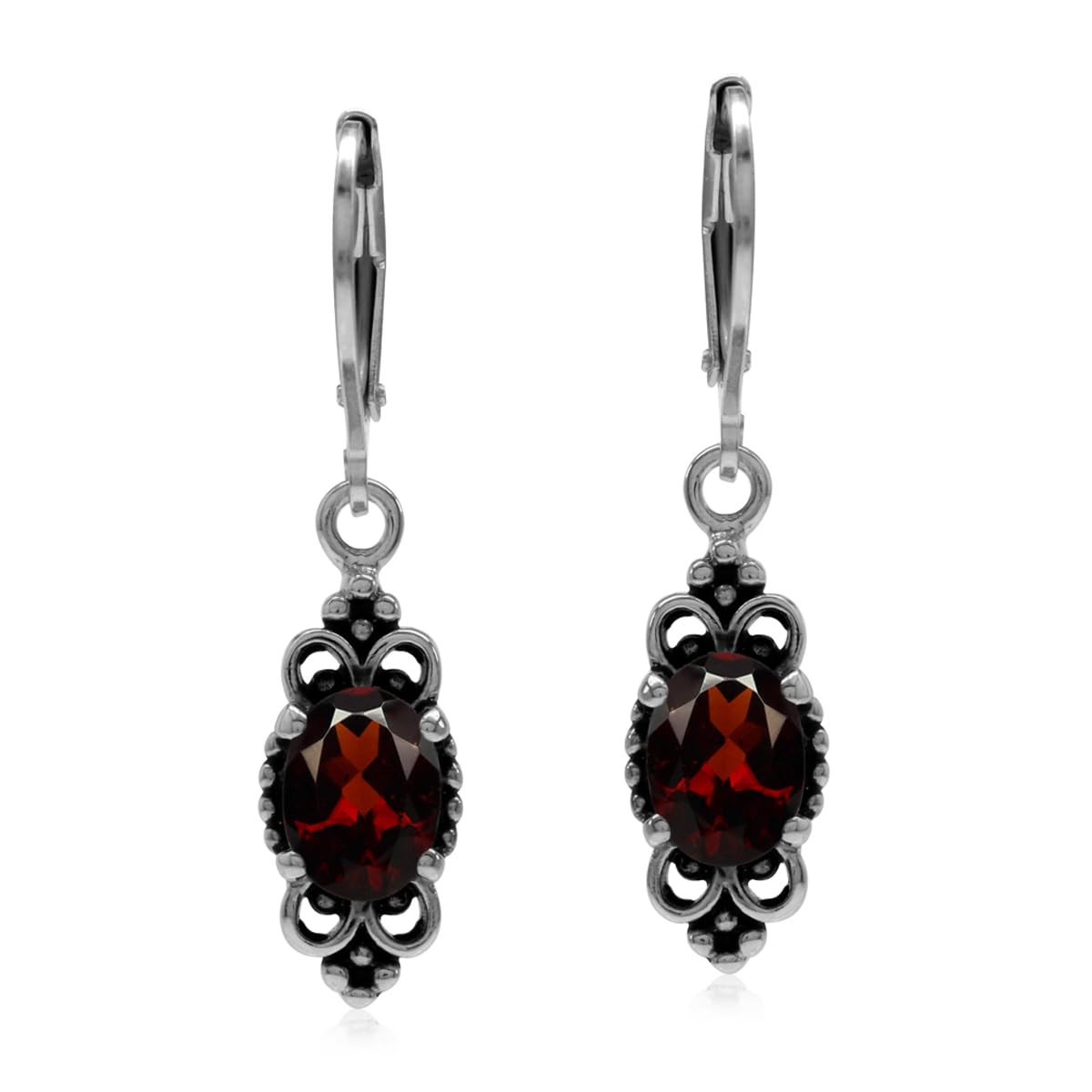 Silvershake 2.7Ctw Natural Red Garnet 925 Sterling Silver Balinese Leverback Earrings