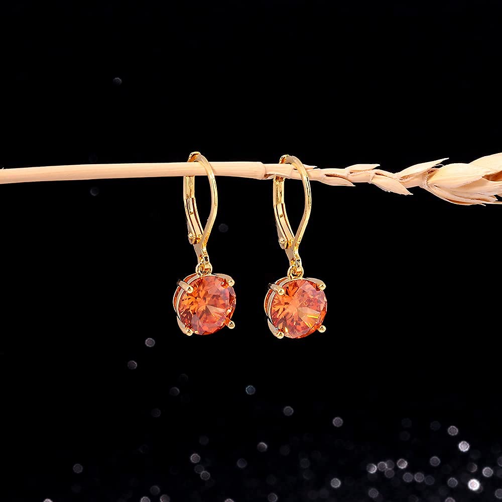CiNily Leverback Dangle Earrings Created Yellow Crystal Drop Earrings Yellow Gold Plated Jewelry for Women 8mm